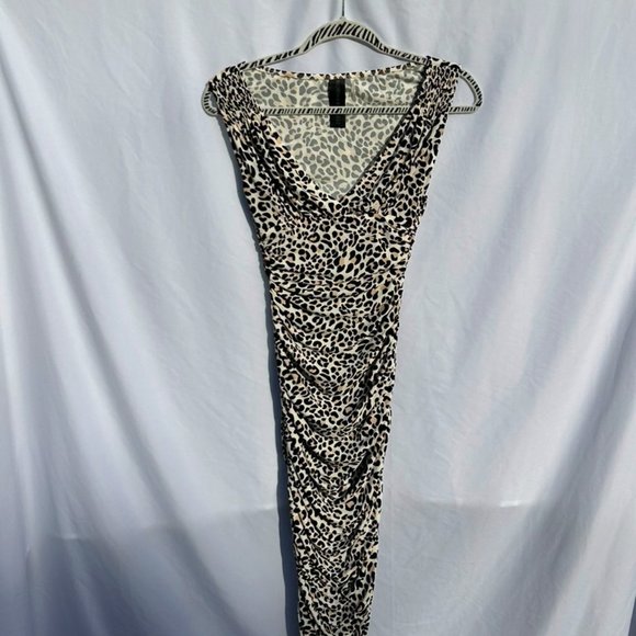 EUC Norma Kamali Tara Leopard-print Ruched Midi Dress - Picture 8 of 10